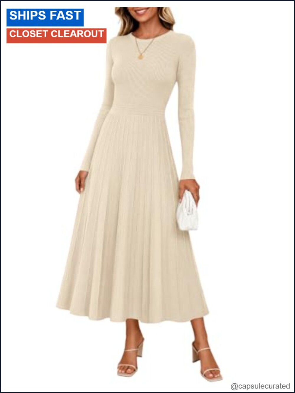 Ribbed Knit Long Sleeve Midi Sweater Dress A-Line Cocktail Party